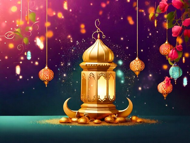 Greetings for Eid Mubarak with a colorful background