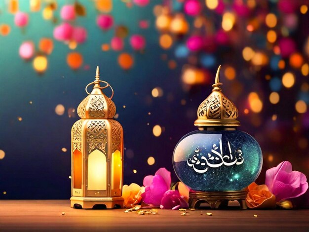 Greetings for Eid Mubarak with a colorful background