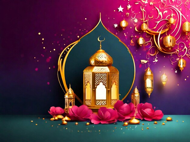 Greetings for Eid Mubarak with a colorful background