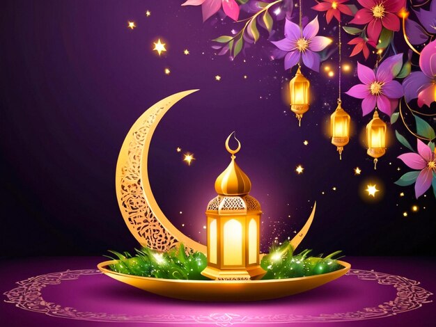 Greetings for Eid Mubarak with a colorful background