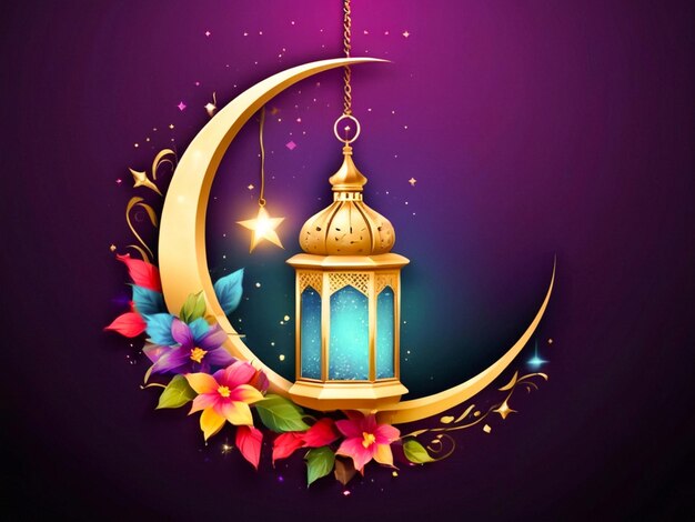 Greetings for Eid Mubarak with a colorful background