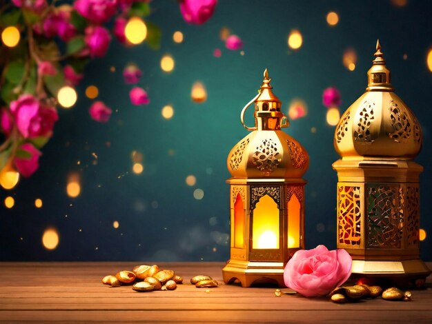 Greetings for Eid Mubarak with a colorful background