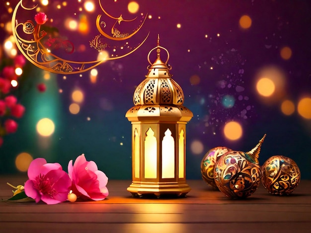 Greetings for Eid Mubarak with a colorful background