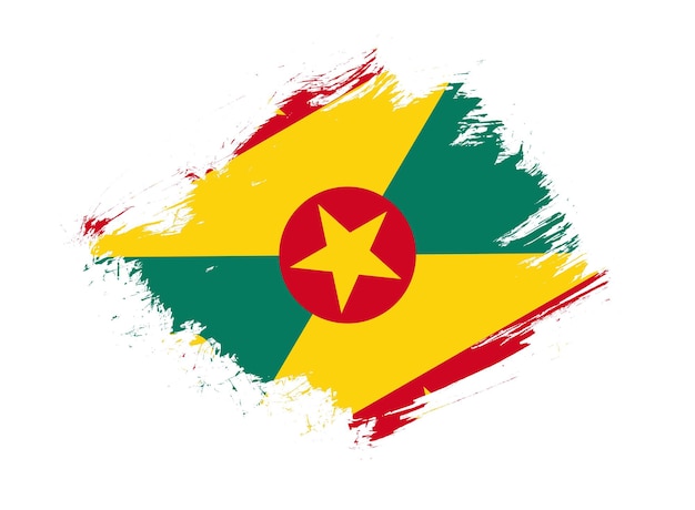 Grenada flag with abstract paint brush texture effect on white background