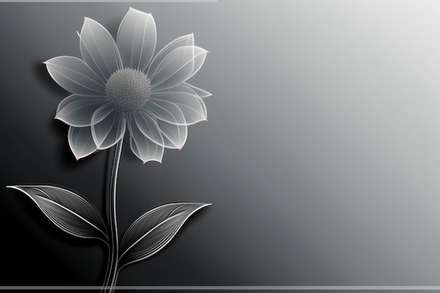 Grey background with transparent flower lines copy space