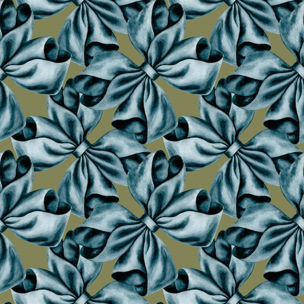 Photo grey bows on a green background watercolors seamless pattern for gift wrapping paper textile