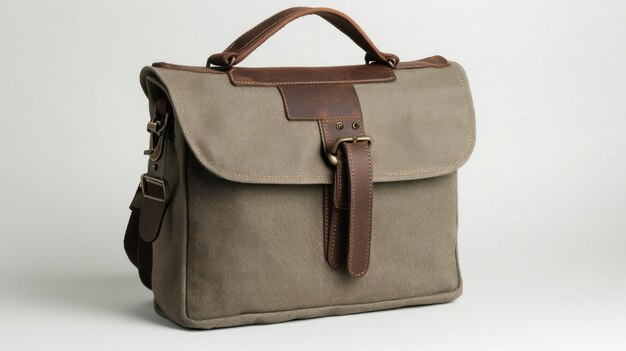 Photo grey canvas and leather messenger bag