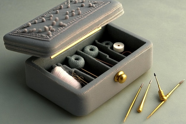 Grey case for storage and transportation of music box needle bed created with generative ai