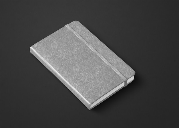 Grey closed notebook mockup isolated on black