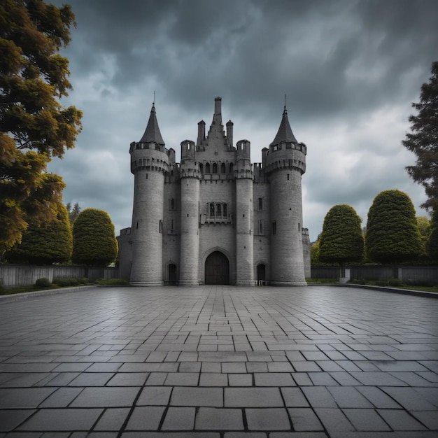 Photo grey concrete castle under grey sky