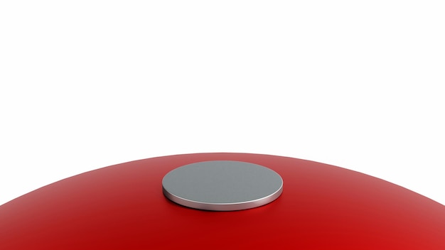 Grey cylinder podium on red sphere white background stage for product 3D rendering