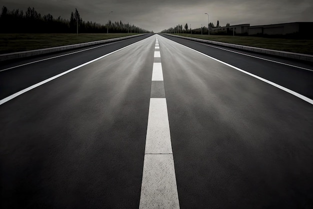 Grey empty road with marking lines in form of pavement section