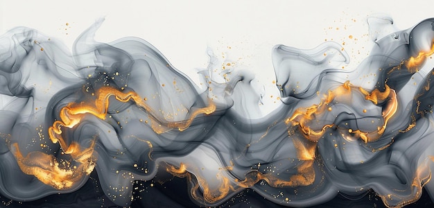 Photo grey and gold abstract art where alcohol ink forms beautiful smudges on a black and white background resembling marble smoke the piece is a modern interpretation of watercolor elegance