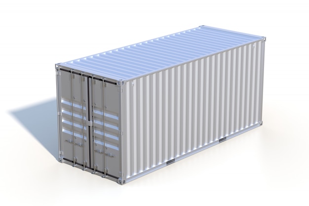 Grey metallic ship cargo container, 20 feet length, with shadow