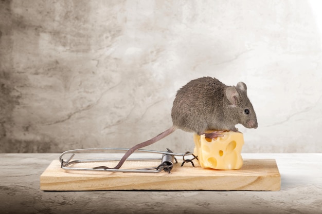 Grey mouse and Mouse trap with cheese