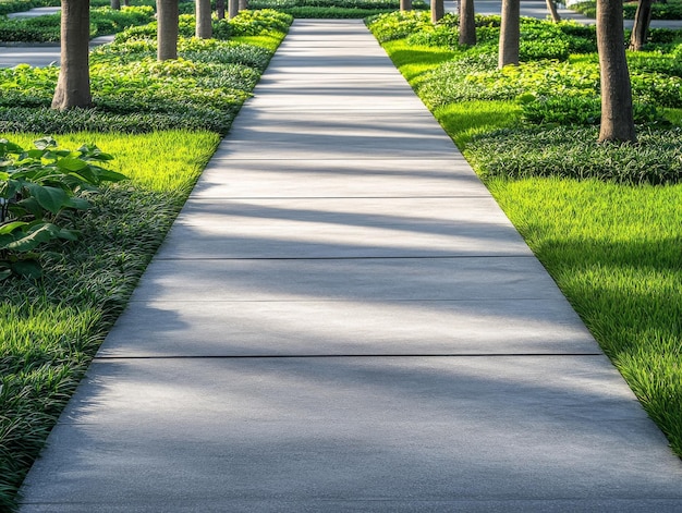 Photo grey pathway through lush greenery