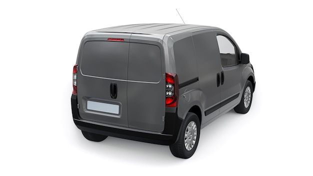 Grey Small commercial delivery van on a white background Courier delivery of orders 3d rendering