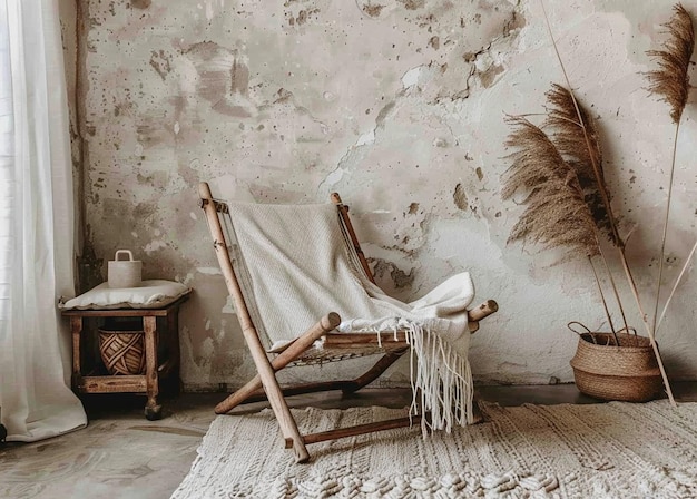 Photo grey snuggle chair against stucco wall