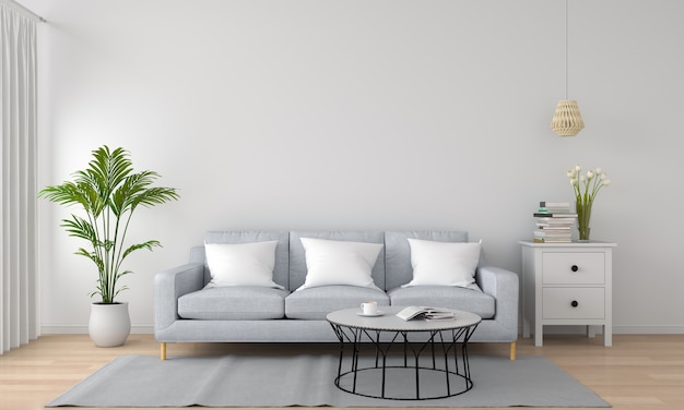 grey sofa in white living room