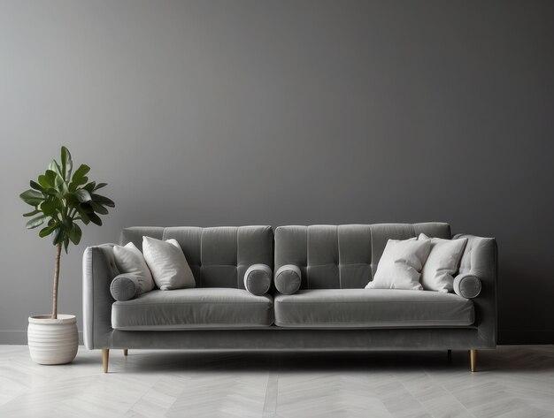 Photo grey sofa with white pillows in a minimalist living room