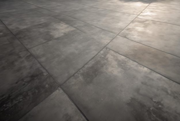 A grey tile floor with the sun shining on it.