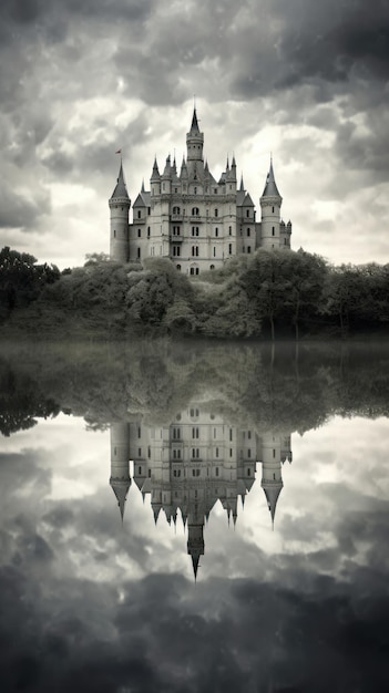 Photo grey tone wallpaper castle architecture reflection building