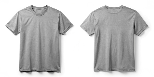 Photo grey tshirt mockup front and back design template isolated on white background