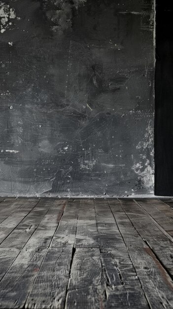 Photo grey wall with worn wood floor