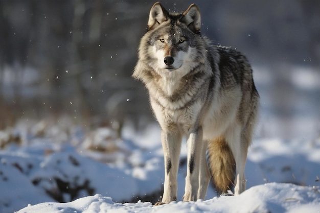 Grey wolf Canis lupus in winter forest