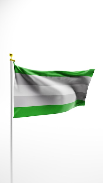 Greyromantic Pride Flag waving against white background 3D render