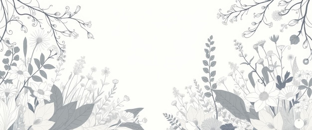 Photo greyscale floral border with white background