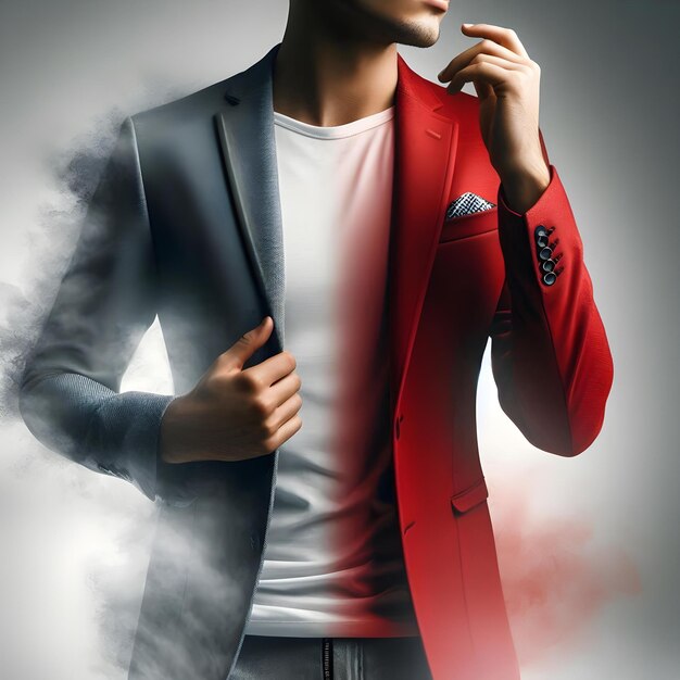 Photo greytored blazer with foggy city background