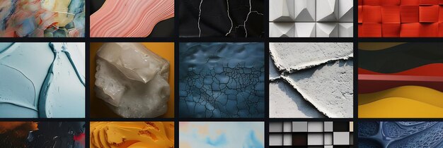 Photo grid of abstract shapes each with its own unique texture and color scheme