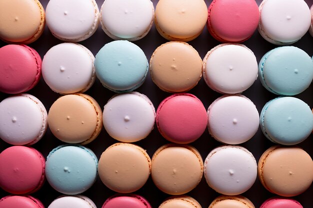 Photo a grid of gastronomy colorful macarons in perfect pattern