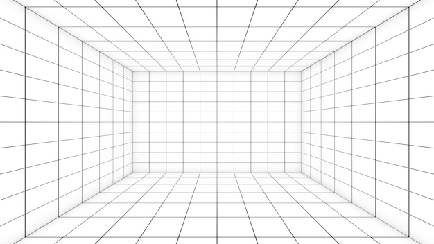 Photo a grid of lines in an empty white room serves as a visual cue a space with a distancemeasuring grid a grid view3d rendering