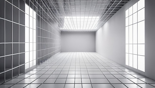 Photo grid perspective white room with gray wireframe background