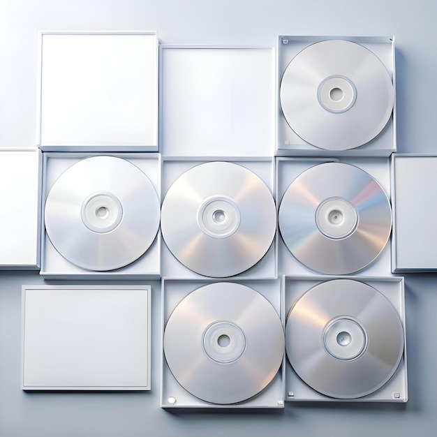 Photo a grid of six blank cds in white cases perfect for showcasing your own design or message