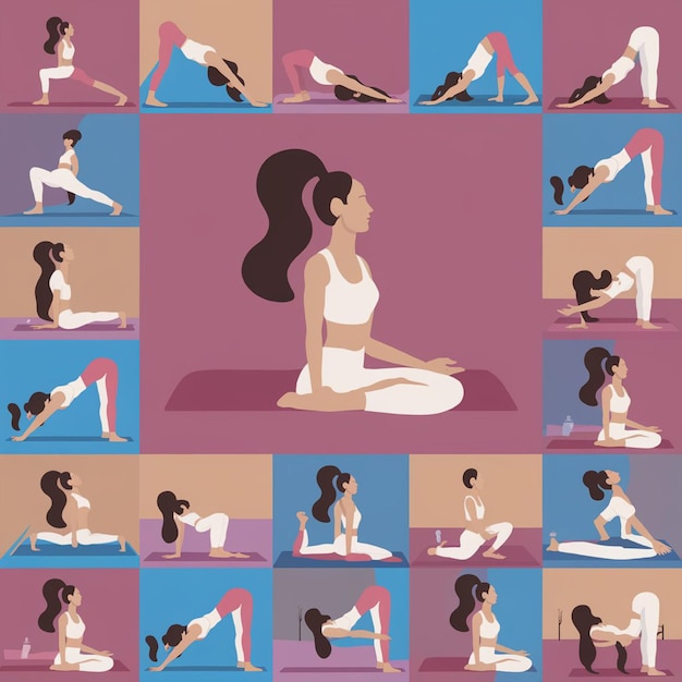 Photo gridstyle image woman demonstrating following yoga poses