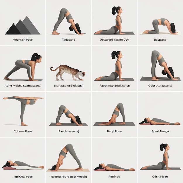 Photo gridstyle image woman demonstrating following yoga poses