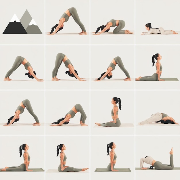 Photo gridstyle image woman demonstrating following yoga poses