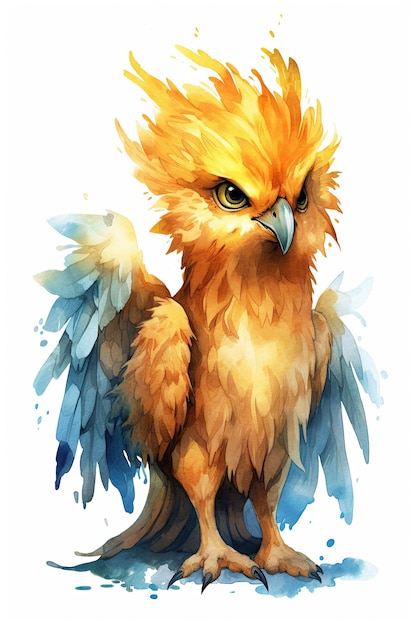 Griffin watercolor clipart cute isolated on white background with Generative AI Technology