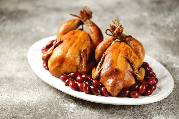 Griled chicken with Cornelian cherries