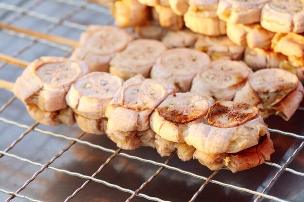 grill banana at the market