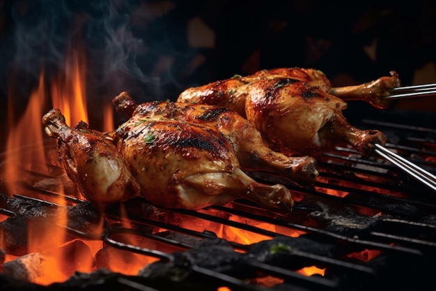 Grill Barbecue Chicken or Beef image with cinematic background along with flame around