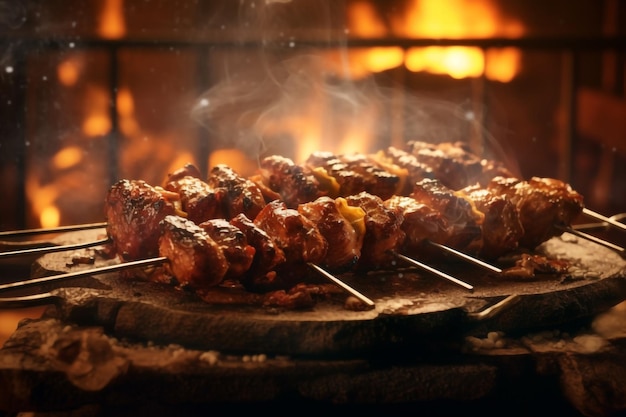 Grill Barbecue Chicken or Beef image with cinematic background along with flame around