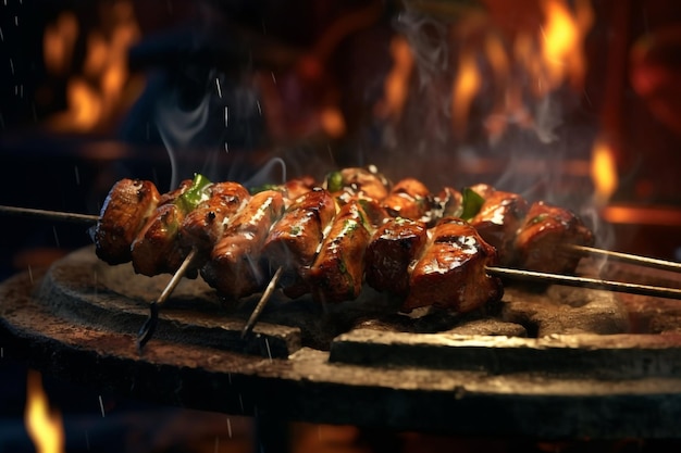 Grill Barbecue Chicken or Beef image with cinematic background along with flame around