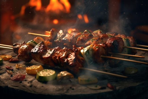 Grill Barbecue Chicken or Beef image with cinematic background along with flame around