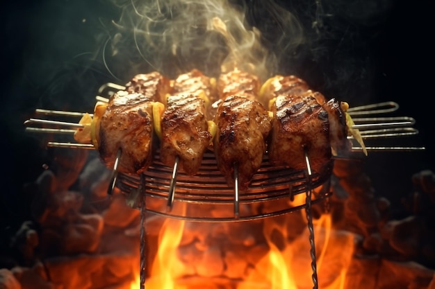 Grill Barbecue Chicken or Beef image with cinematic background along with flame around