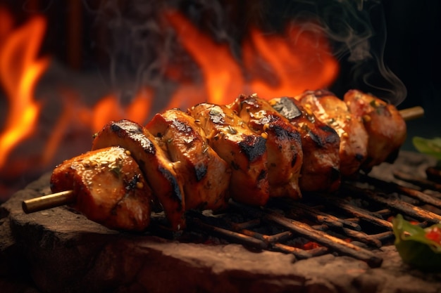 Grill Barbecue Chicken or Beef image with cinematic background along with flame around