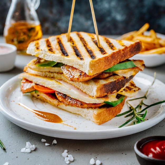 Grill sandwich in white plate